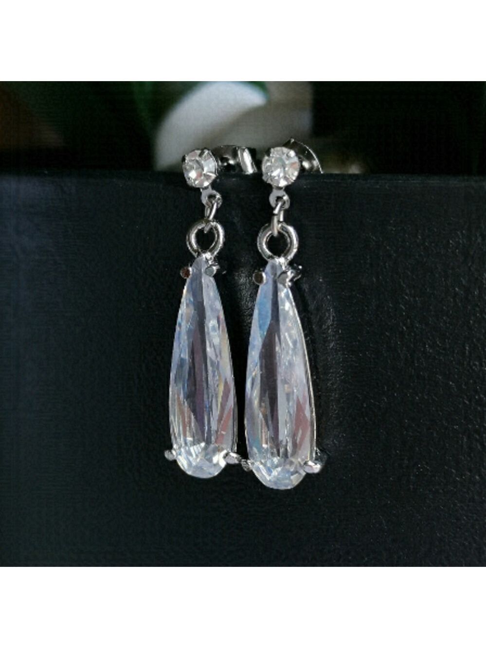 NEW Silver cz teardrop dangle stud earrings